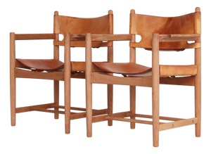Model BM3238 Spanish Armchairs in Oak and Leather by Børge Mogensen for Fredericia, 1970s, Set of 2