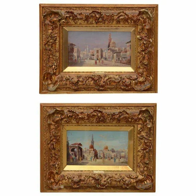 Sky Blue 19th Century Landscape Orientalist Paintings, Period Gilt Frames- a Pair Signed H. Carnier For Sale - Image 8 of 8