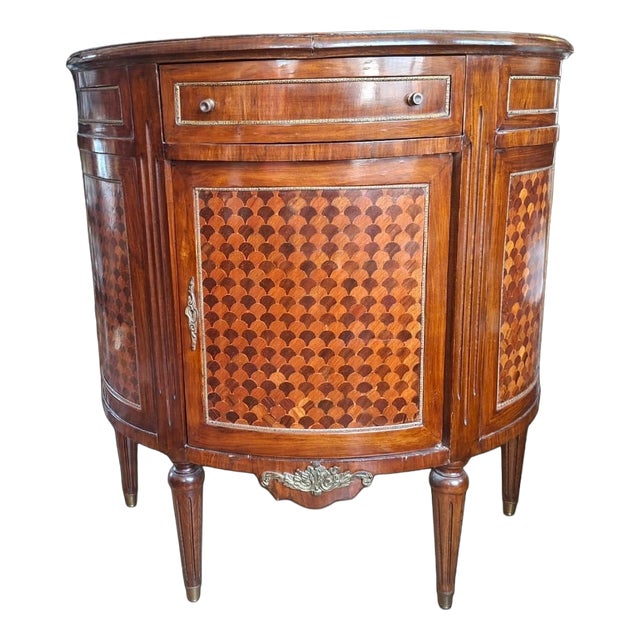 Italian Half-Moon Inlaid Cabinet with Bronze Friezes, 1960s For Sale