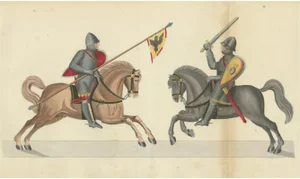 rint of Armed Horsemen Bearing a Heraldic Banner, 1842, Paper