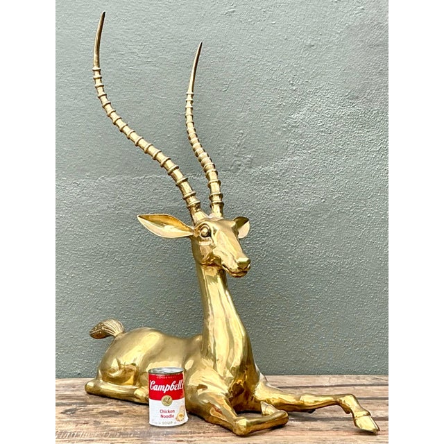 Metal Vintage Monumental Brass Gazelle For Sale - Image 7 of 12