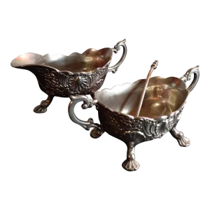 1920s Vintage Condisco Ep Antimony Open Sugar & Creamer Set- 3 Pieces