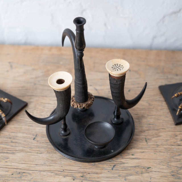 Rustic Black Forest Claw & Horn Desk Set and Candle Holders, 19th Century For Sale - Image 3 of 15
