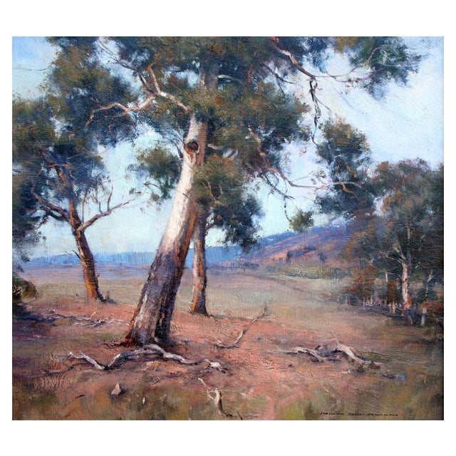Beautiful landscape of gum trees by listed Australian artist John Sharman (Australian, b. 1947), c.1990. These lovely...