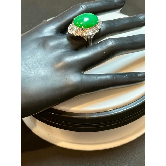 GIA Certified 23 Carat Jadeite Jade +4.5ct Diamond Cocktail Ring Platinum Estate For Sale - Image 9 of 18