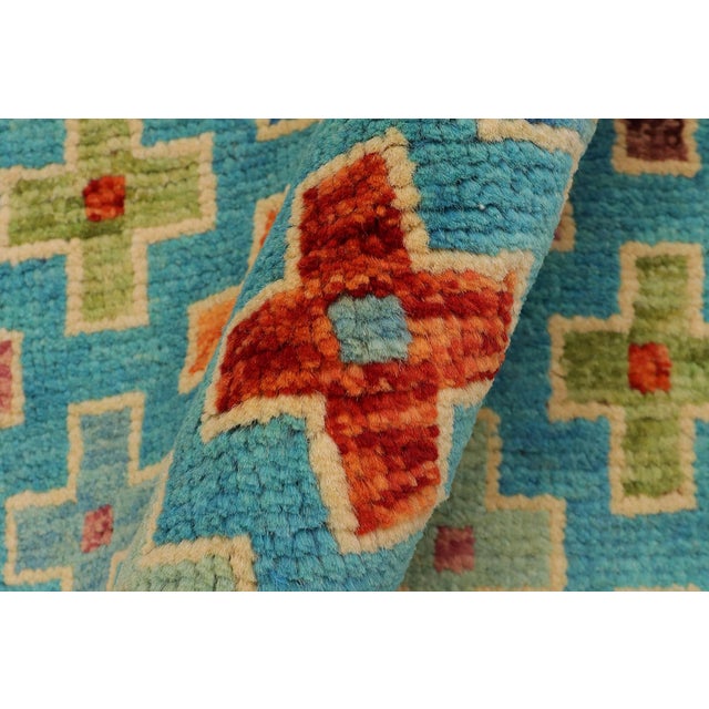 Aqua Boho Chic Balochi Nyasia Hand Knotted Wool Rug - 3'4'' X 4'11'' For Sale - Image 8 of 10