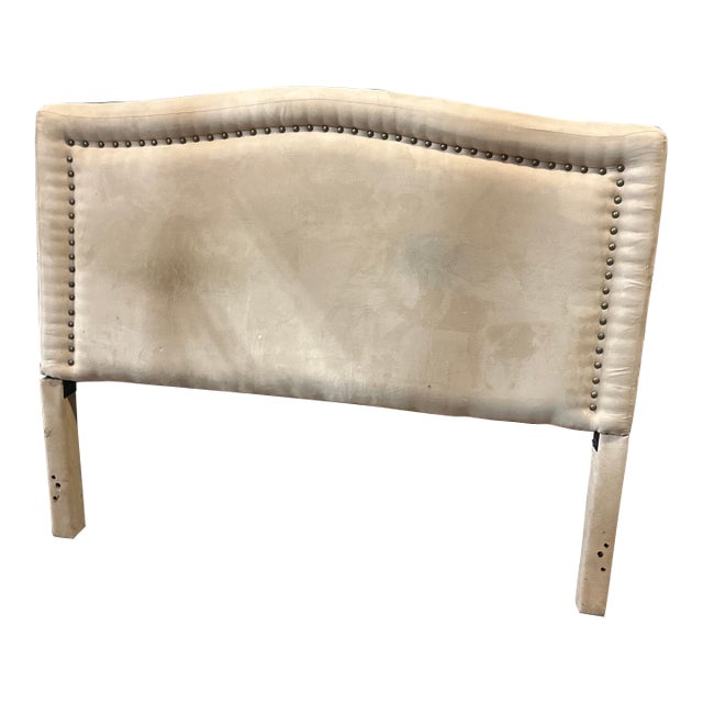 Gray Covered Cushioned Modern Queen Size Headboard For Sale