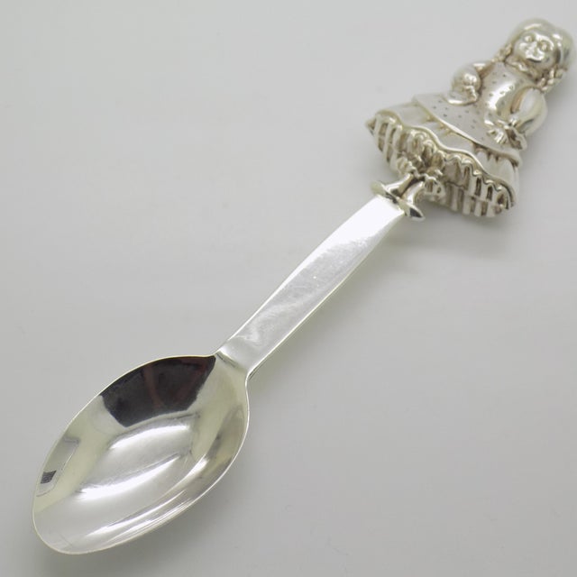 Vintage Italian Handmade Genuine Sterling Silver 925 Feeding Spoon with Little Girl, 1970s For Sale - Image 16 of 16