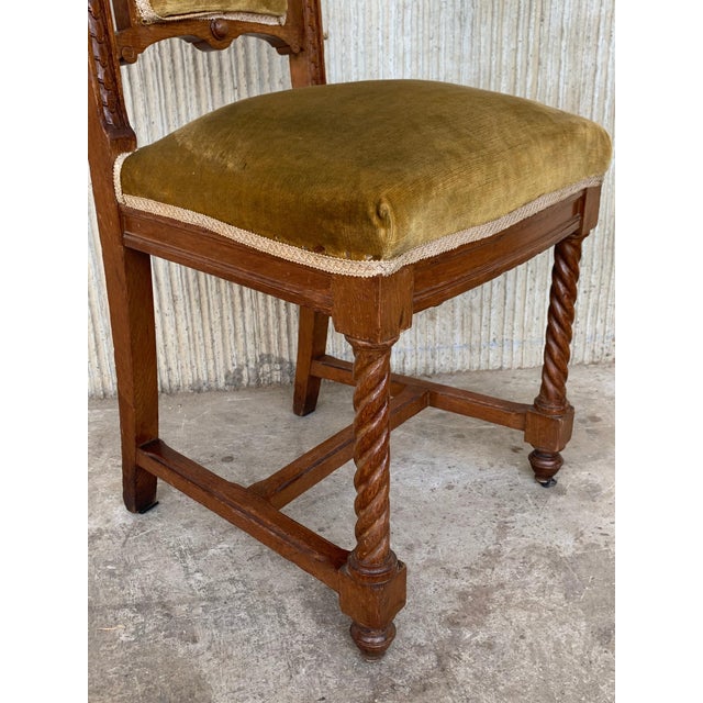 Early 20th Century Set of 4 Carved Dining Room Chairs in Louis XIII Style with Velvet Seat and Back For Sale - Image 14 of 18