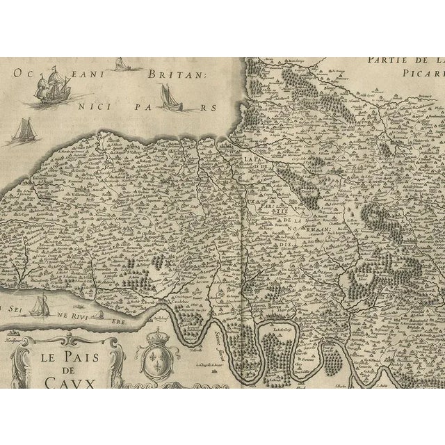 Antique Map of the Region of Pays De Caux by Janssonius, 1657 For Sale - Image 3 of 5