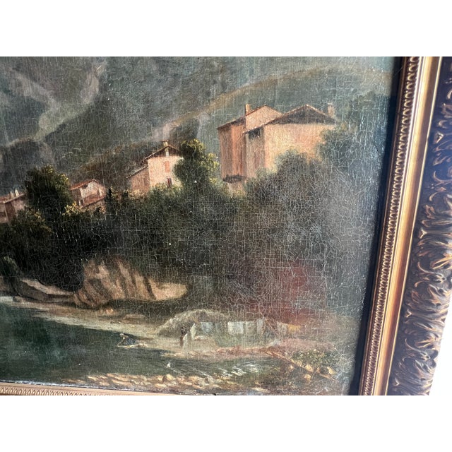 Lively Village by the River, 20th Century, Oil Painting on Canvas, Framed For Sale - Image 4 of 18