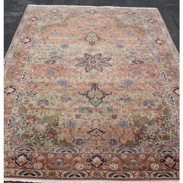 Vintage Persian Tabriz Rug With Silk Accents and Floral Medallion Design For Sale - Image 12 of 16
