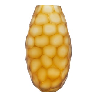 Hand-Blown Murano Tall Battuto Vase in Amber For Sale