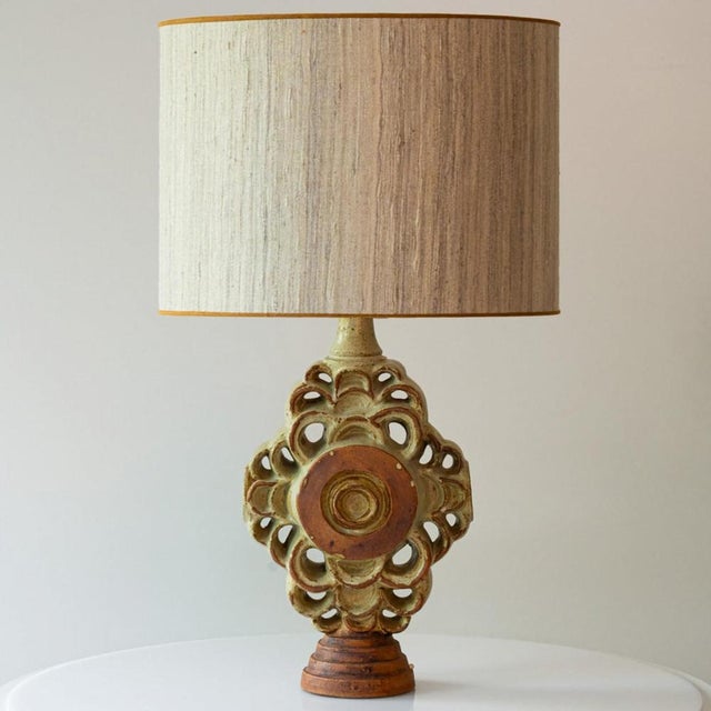 Large Ceramic Table Lamp attributed to B. Rooke with Lampshade attributed to R. Houben, 1970s For Sale - Image 3 of 8
