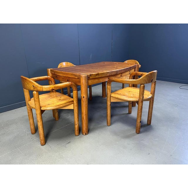 Brown Pine Wood Dining Table and Chairs C.J. Rosengaarden, 1970s, Set of 5 For Sale - Image 8 of 13