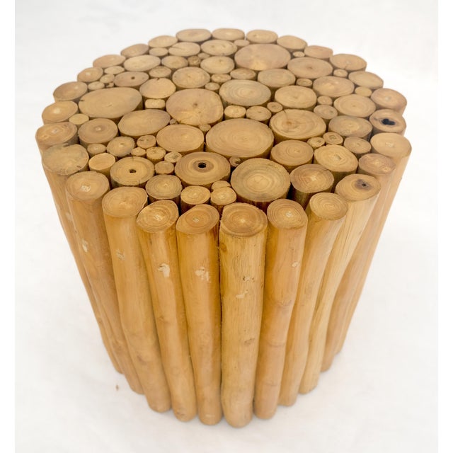 Sheath of Twigs Stripped & Varnished Hardwood Round End Side End Table Stand For Sale - Image 4 of 7