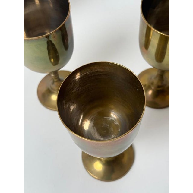 Metal Vintage Brass Wine Goblets with Worn Silvered Interiors, 1960s, Set of 5 For Sale - Image 7 of 13