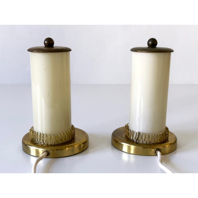 Mid-Century Modern Bedside Table Lamps in Opaline Glass and Brass, Germany, 1950s, Set of 2 For Sale - Image 17 of 18