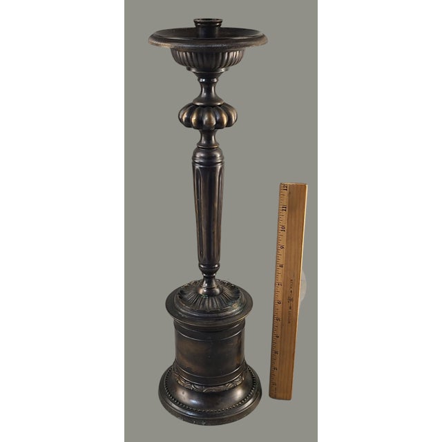 Antique Ornate Bronze Candle Stick Candle Holder For Sale - Image 11 of 12