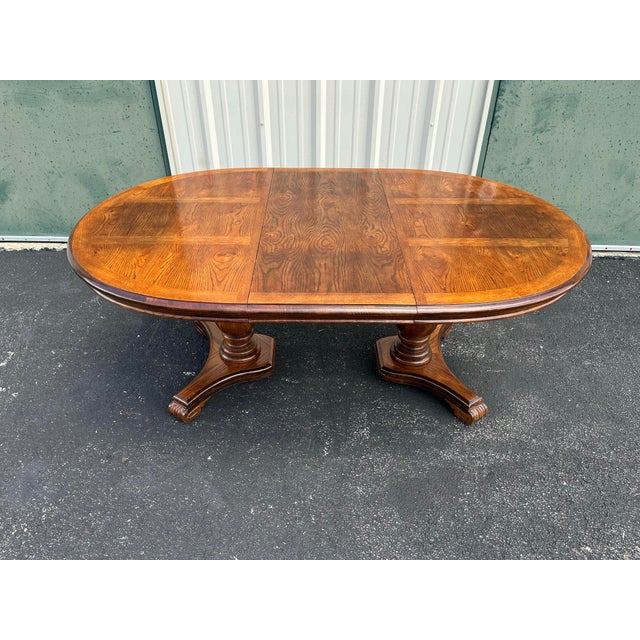 Brown Late 20th Century Rustic Double Pedestal Oak Extension Dining Table For Sale - Image 8 of 12