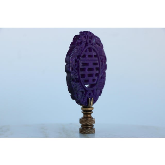 Double Happiness Carved Stone Lamp Finial on Bronze Hardware For Sale - Image 4 of 4