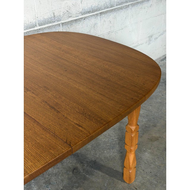 Oak Oval Non-Extendable Dining Table With Turned Oak Legs Vintage Mid-Century Modern 1970s For Sale - Image 9 of 10