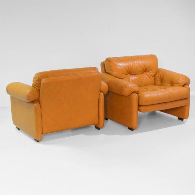 1970 Vintage Coronado Brown Leather Armchairs by Tobia Scarpa for C&B Italia Outstanding pair of “Coronado” armchairs, an...