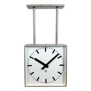 Large Industrial Double-Sided Factory Clock from Pragotron, 1970s For Sale