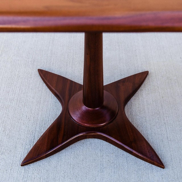 Wood 1960s Pair of Restored Mid Century Modern Solid Walnut Side Tables on Sculpted Base For Sale - Image 7 of 12