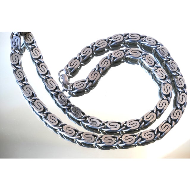 Silver Vintage 1970s Silver Byzantine Scroll Link Chain Necklace For Sale - Image 8 of 9