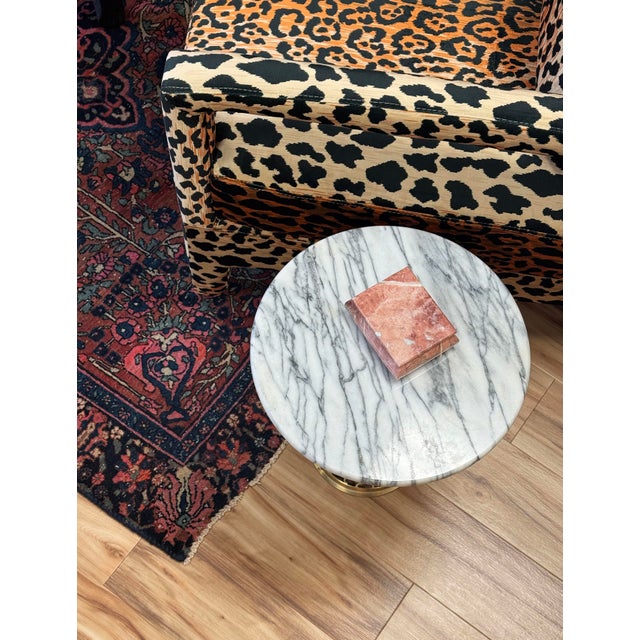 Vintage French Style Round Marble Top Table W/ Brass Filigree Base For Sale - Image 10 of 10