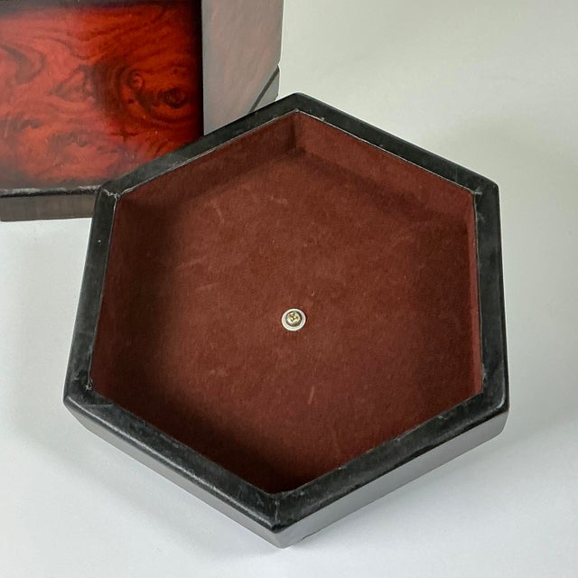 Mid-Century Boho Chic Hollywood Regency Traditional Six-Sided Burlwood Velvet-Lined Box. For Sale - Image 13 of 13