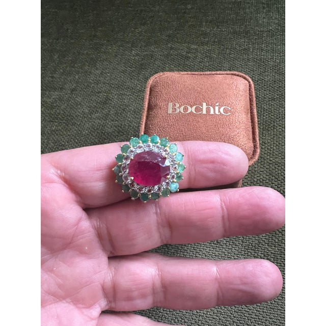 Bochic "Orient" Vintage Emerald, Ruby & Diamond Ring Set In 18K Gold & Silver For Sale - Image 10 of 18