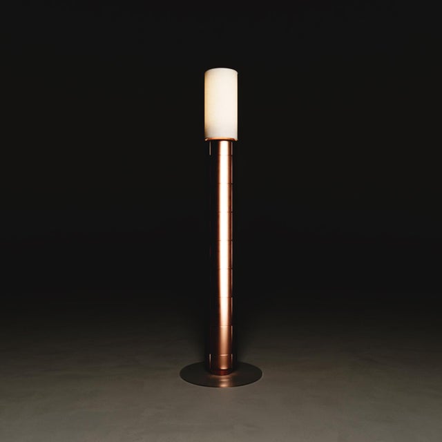 Contemporary Handcrafted Ceramic Floor Lamp in With Linen Cylinder Lampshade in Gasoline Gloss Glaze For Sale - Image 3 of 6