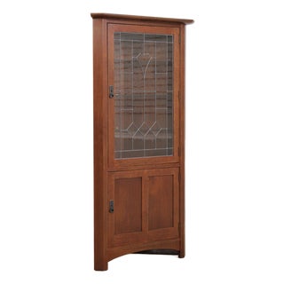 Stickley Mission Oak Leaded Glass Corner Cabinet For Sale
