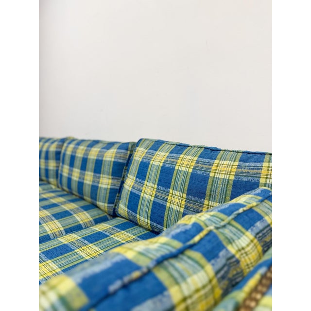 Vintage MCM Retro Plaid Sofa in Electric Blue and Green With Nailhead Trim For Sale - Image 9 of 13