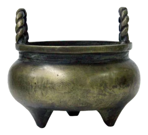 Chinese Oriental Finish Metal Incense Burner Accent