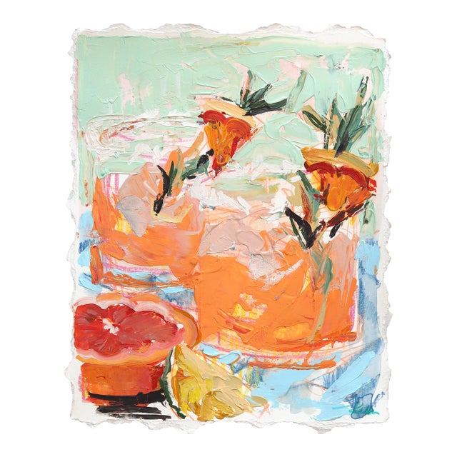 Drinks for Two - Original Cocktail Still Life Acrylic and Pencil Drawing For Sale