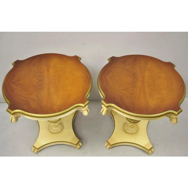 Traditional Grosfeld House Plume Carved Feather Pedestal Regency Side Tables - a Pair For Sale - Image 3 of 12