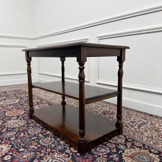 Classic English Sidetable with Brown Leather Top For Sale - Image 3 of 10