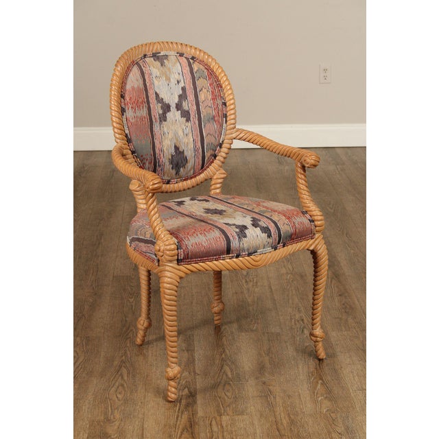 Hollywood Regency Italian Pair of Roped Carved Armchairs For Sale - Image 3 of 12