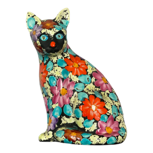 1960s Mid Century Alvino Bagni Large Flowered Cat Bank Figurine Italy Raymor
