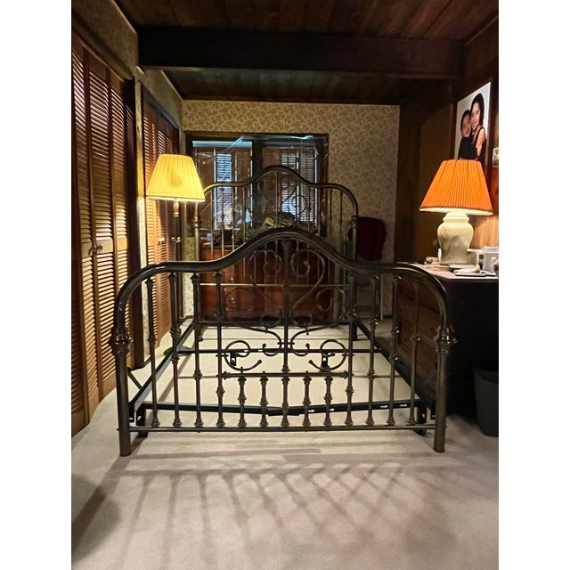 Vintage Traditional Queen Size Solid Brass Bed Frame With Detailed Spindles For Sale - Image 9 of 12