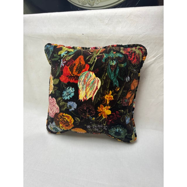 Traditional Vibrant Printed Velvet Floral Accent Pillow For Sale - Image 3 of 3