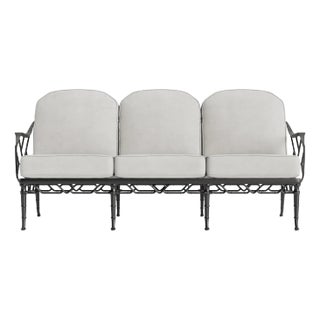 Brown Jordan Calcutta Sofa, Textured Pewter frame with Fusion Dove fabric For Sale