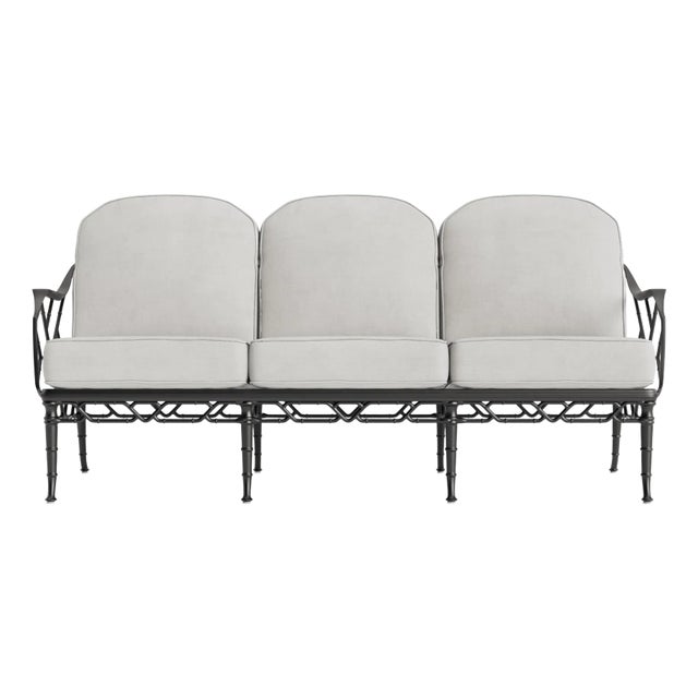 Brown Jordan Calcutta Sofa, Textured Pewter frame with Fusion Dove fabric For Sale