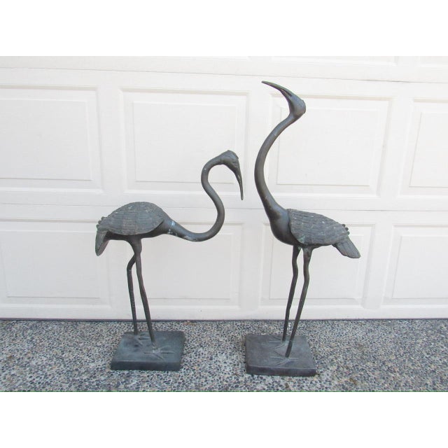 Pair of Bronze Garden Cranes For Sale - Image 9 of 11