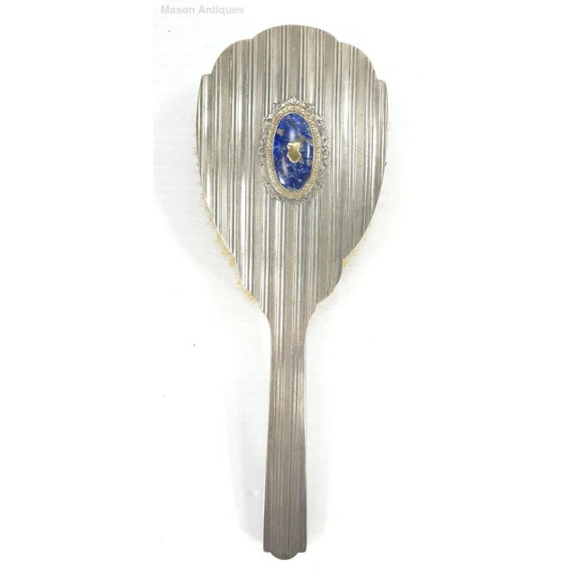 Fratelli Broggi Milan Italy 800 Silver & Gold & Lapis Lazuli Art Deco Dresser Set For Sale - Image 4 of 16