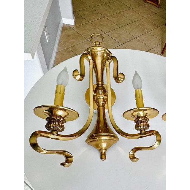 1960s French Brass Double Arm Wall Sconce - a Pair For Sale In Palm Springs - Image 6 of 17