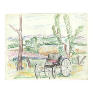 1940s Grace Spongberg Countryside Landscape With Wagon For Sale